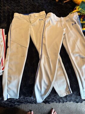 Under Armour Gray Youth Baseball Pants with Blue Piping